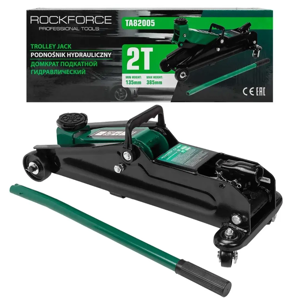 Домкрат подкатной гидравлический 2 т (h min - 130мм, h max - 385мм) RockForce##Rock FORCE RF-TA82005