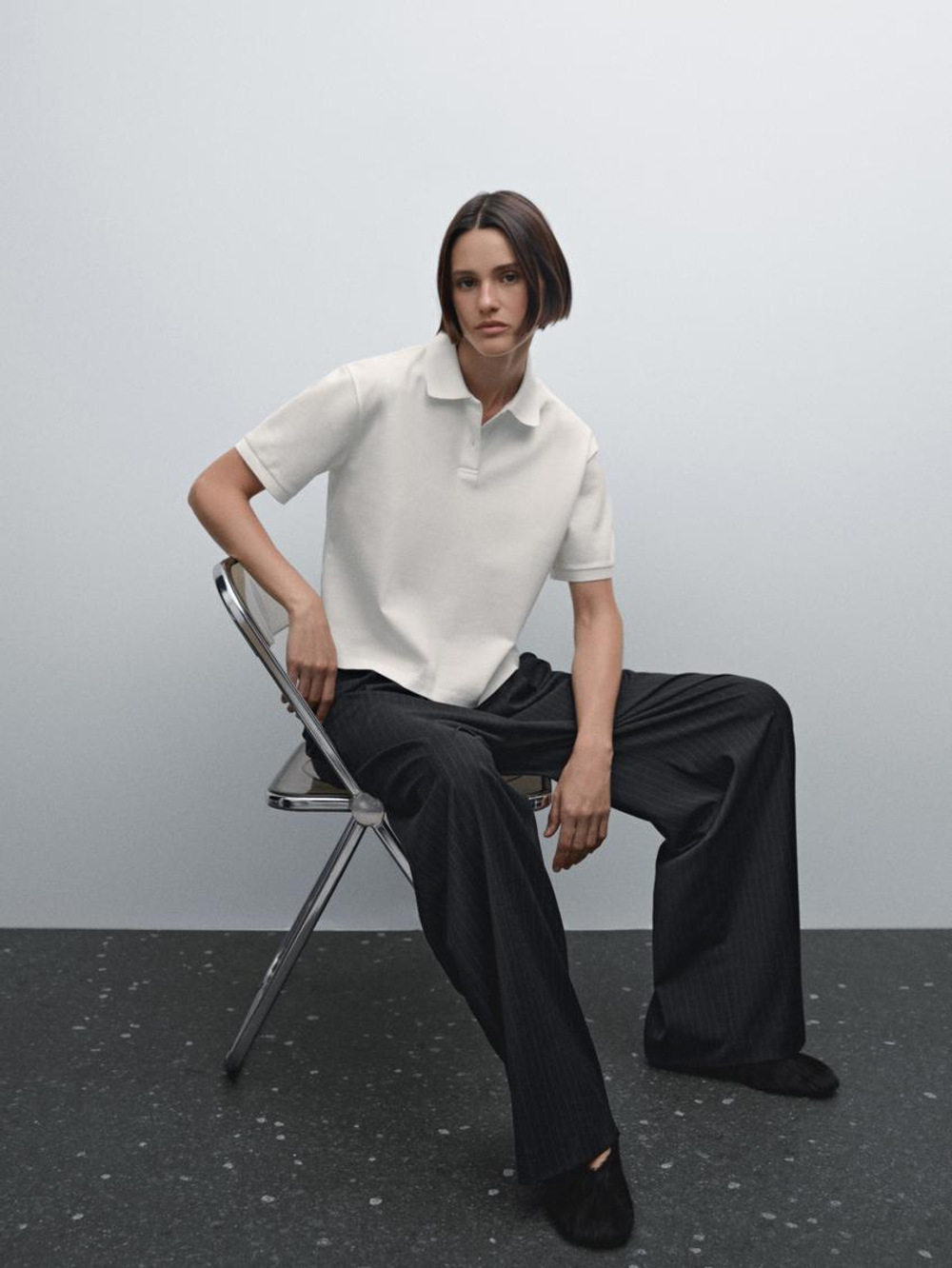 Massimo Dutti Свитер из мерсеризованного хлопка пике, кремовый