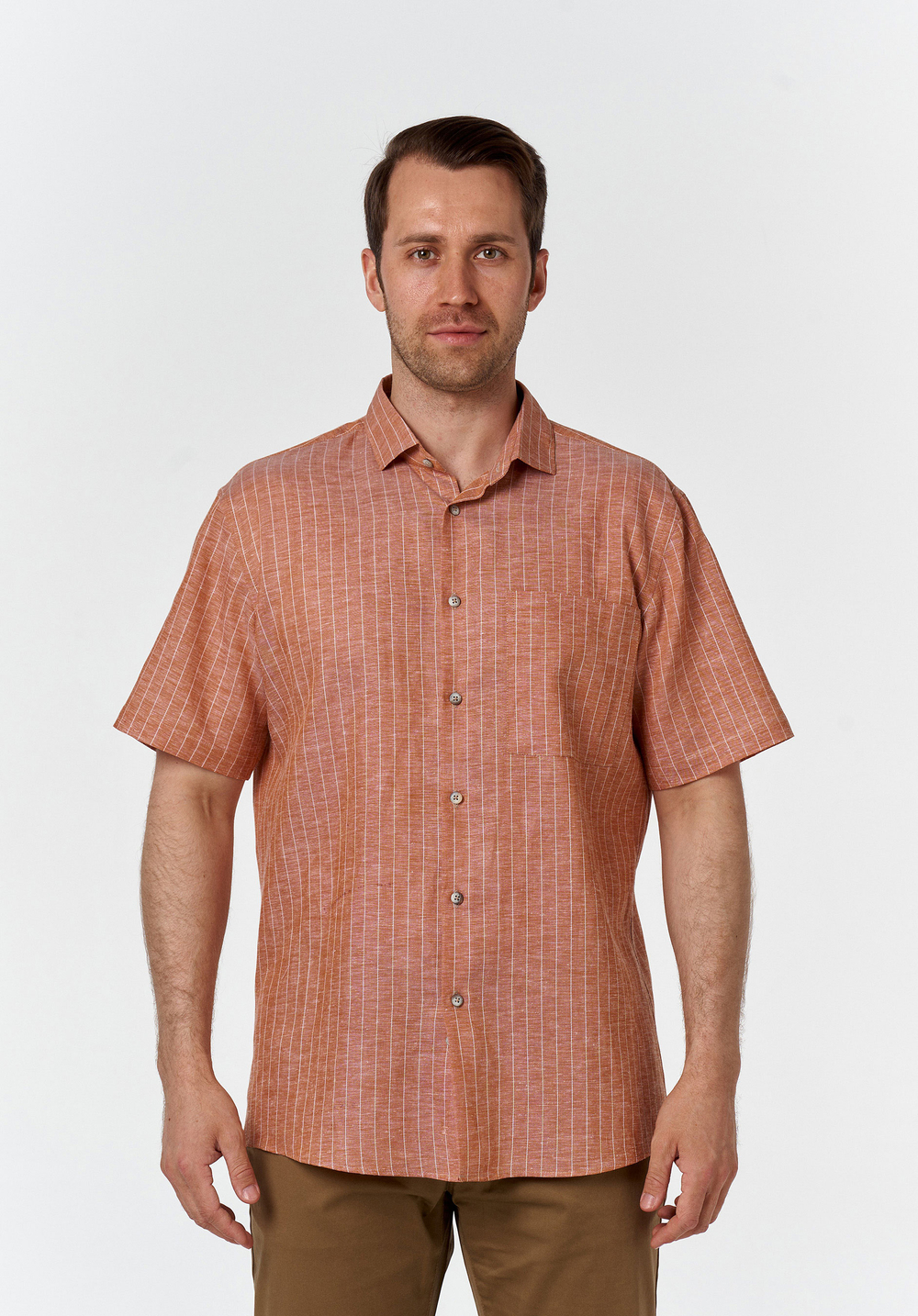 Сорочка мужская ZEER короткий рукав, хлопок/лен 77641 14