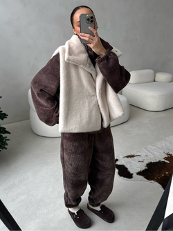 Свитшот вельвет-альпака на пуговицах (шоколад)