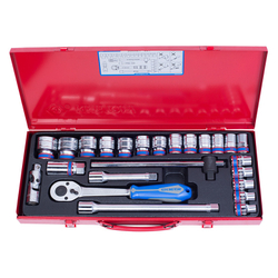 KING TONY (4028MR) Набор торцевых головок с принадлежностями 1/2", 12-гранные, 10-32 мм, 24 предмета