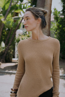 ZARA ТОП В СТИЛЕ РУСТИК С ДЛИННЫМИ РУКАВАМИ, РЫЖЕВАТО-КОРИЧНЕВЫЙ