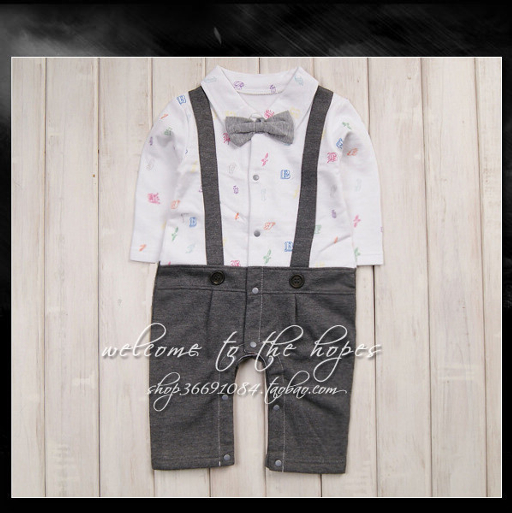 Комбинезон-имитация рубашки с бабочкой и брюками на подтяжках