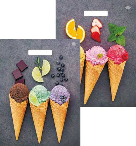 Пакет 40*31см (60мк) с вырубной укрепл. ручкой "Мороженое" Глянец ПВД