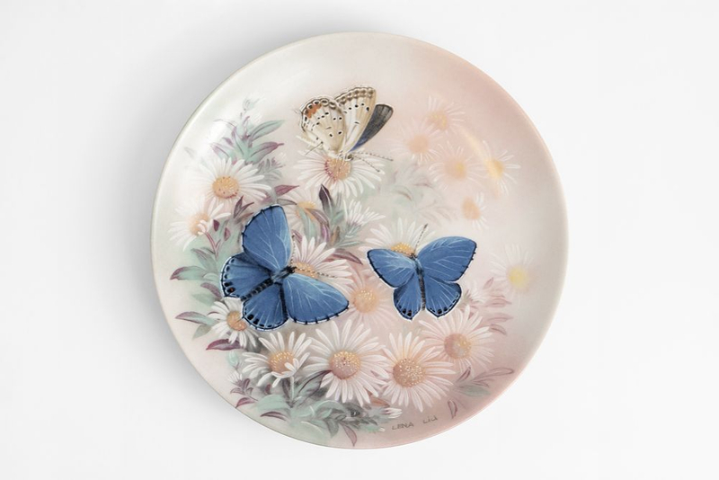 Винтажная коллекционная декоративная тарелка с изображением бабочек восточная синехвостка
