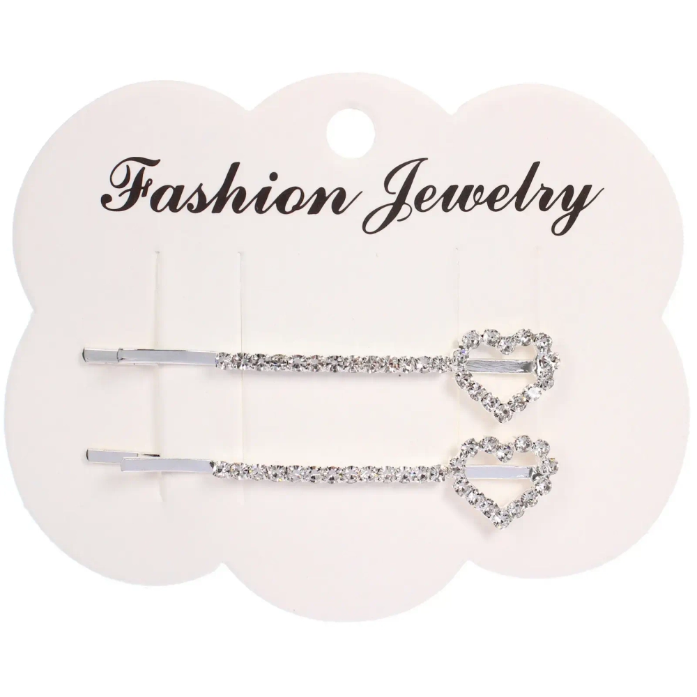 Невидимки для волос 2шт «Кристалы Агоры», сердце, цвет серебро, 6см (блистер и пакет с подвесом)