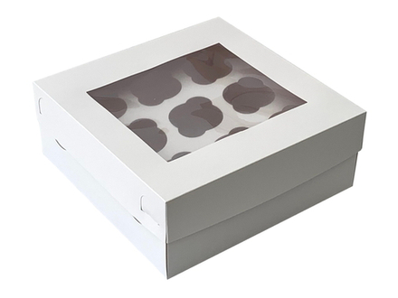 Крышка+дно 9 капкейков БЕЛЫЙ с окном КУ-097