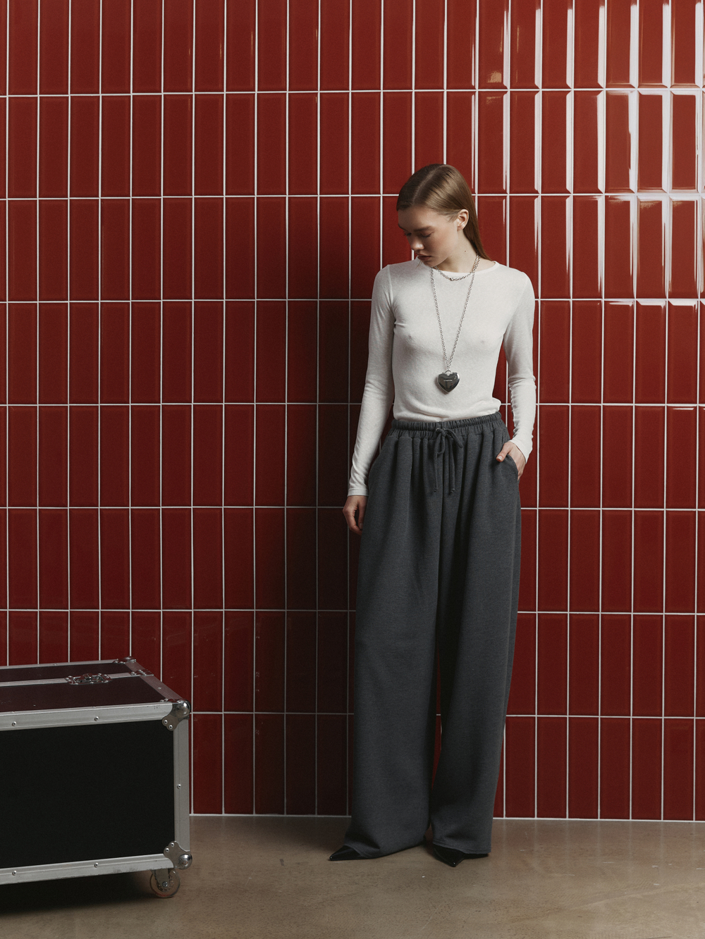 Костюм в пижамном стиле (брюки, лонгслив), цвет серый меланж