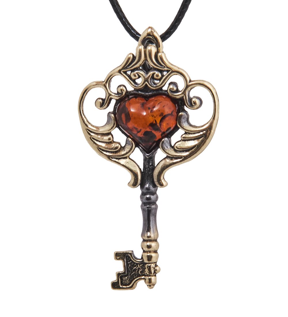 AM-4076 Подвеска «Ключик Крылышки» (латунь, янтарь)