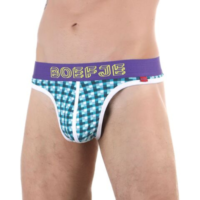 Бирюзовые клетчатые трусы-тонги с брендированным поясом (Размер: L) (Цвет: бирюзовый)
