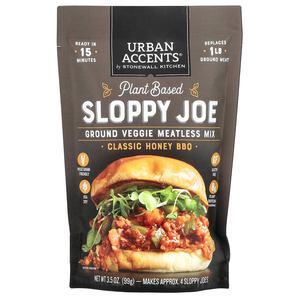 Urban Accents, Sloppy Joe на растительной основе, овощная смесь без мяса, классическое медовое барбекю, 99 г (3,5 унции)