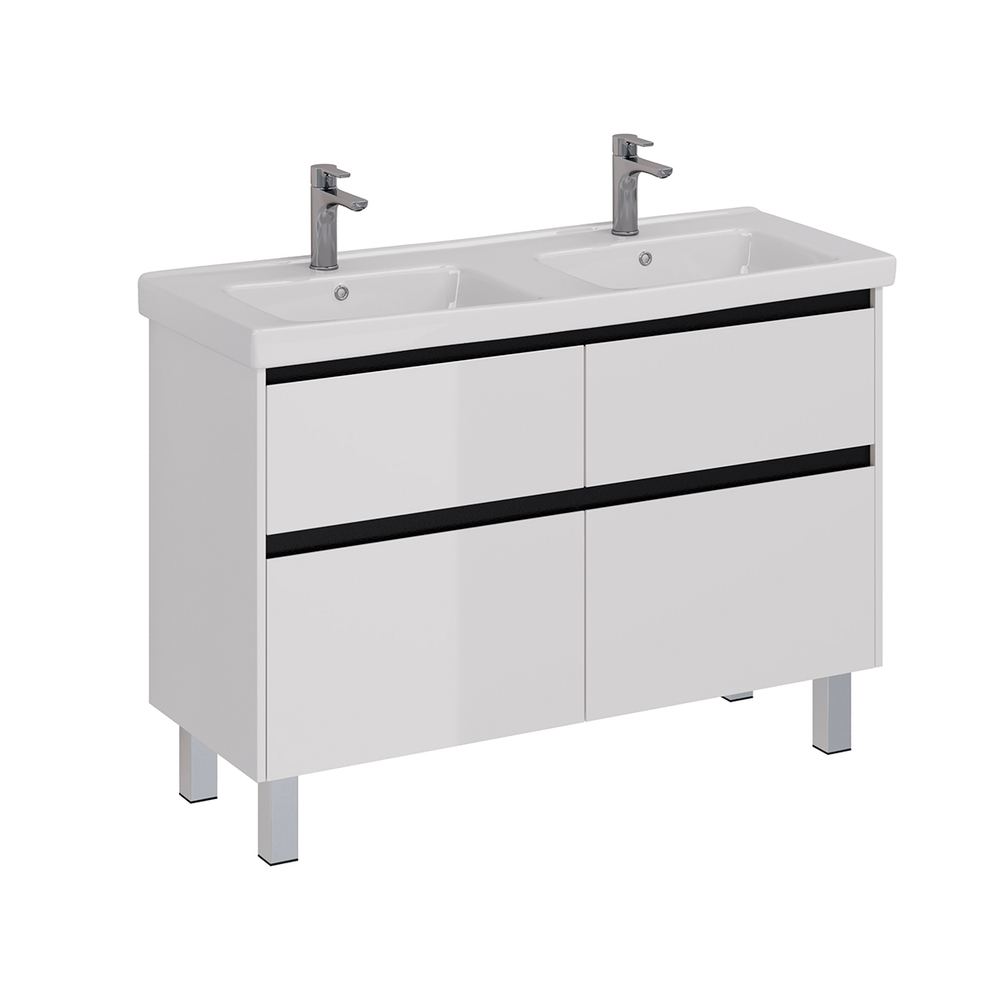 Тумба под раковину Lemark COMBI 125 см подвесная/напольная,4 ящика черный, белый глянец