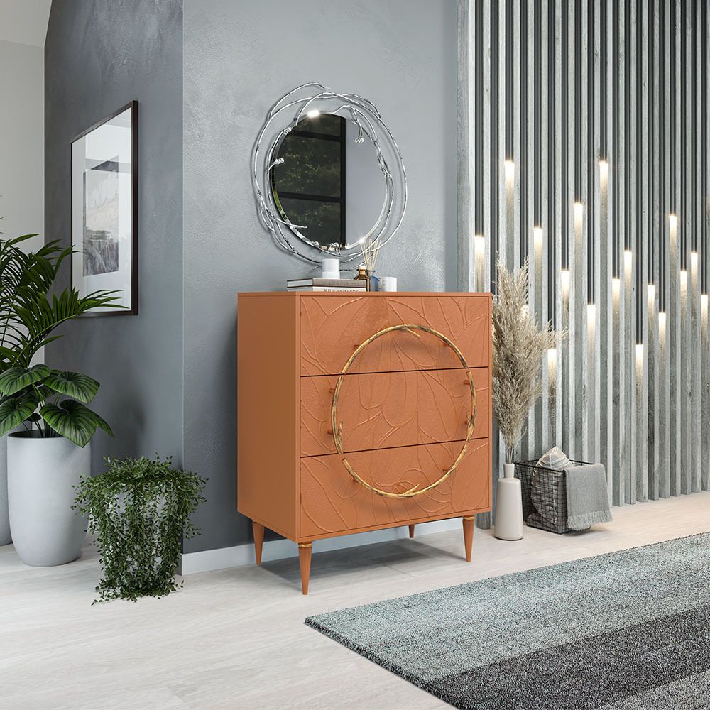 Комод Арт Колор leaves Классик Голд с 3 ящиками Томленый оранжевый