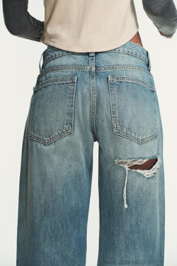 ZARA ДЖИНСЫ TRF WIDE-LEG С НИЗКОЙ ПОСАДКОЙ, ЗЕЛЕНОВАТО-СИНИЙ