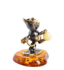 Народные промыслы AM-1327 Фигурка «Барсик баскетболист» (латунь, янтарь)