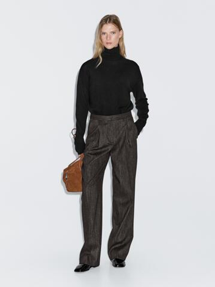 Massimo Dutti Брюки из меланжевой ткани с выточками, черный