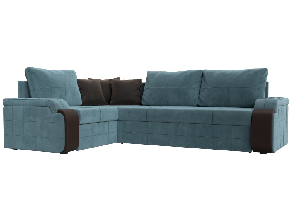 Диван угловой Николь левый угол, Бирюзовый\Коричневый\Коричневый, Велюр\Экокожа, 102971L