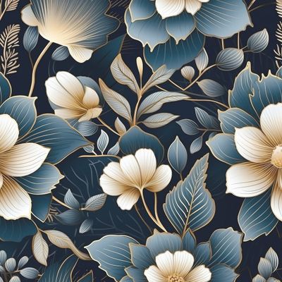 Золотые цветы на синем фоне