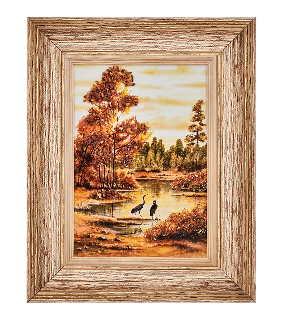 AMB-01/39 Картина «Журавлиная песня» (с янтарной крошкой) пласт.рамка 33х42см