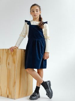 Сарафан из микровельвета с крылышками темно-синего цвета