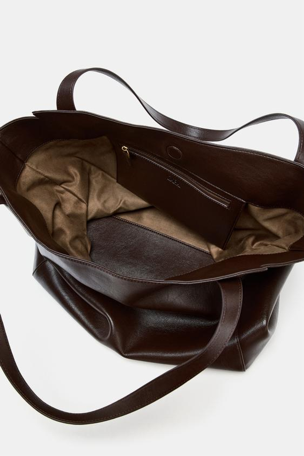 ZARA БОЛЬШАЯ СУМКА-ШОПЕР С ДЕТАЛИЗИРОВАННЫМИ РУЧКАМИ, КОРИЧНЕВЫЙ