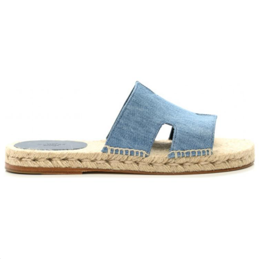 Hermes Antigua Straw Shoes Slippers Fashion Sandals Men's Denim Blue, H221833ZH CB