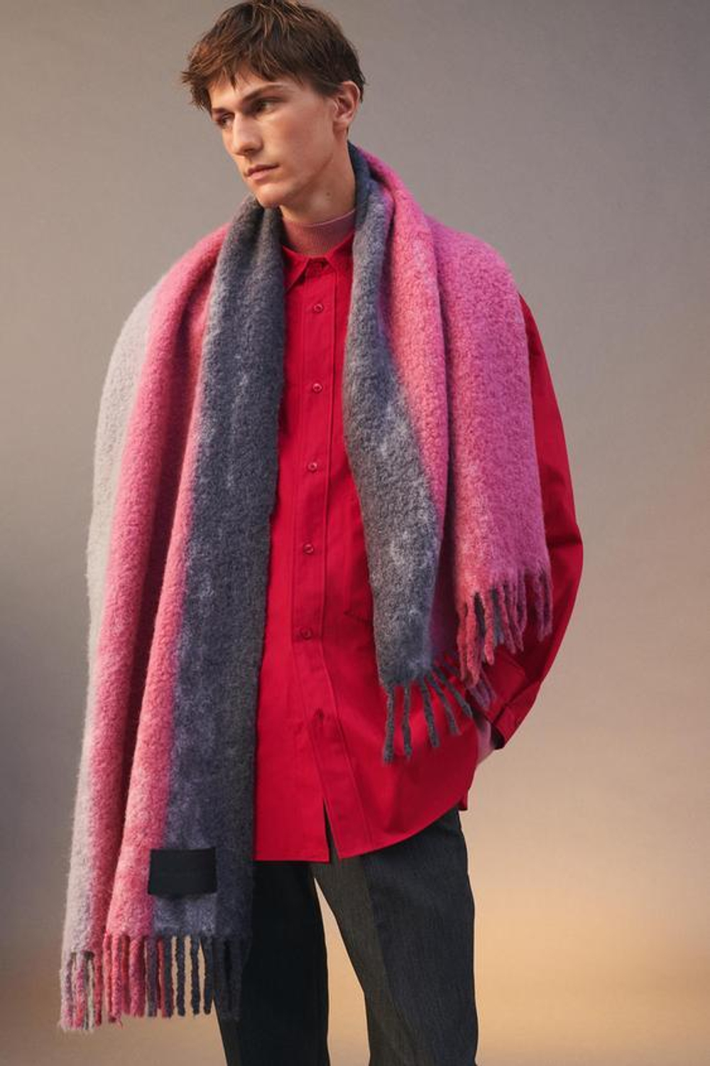 ZARA ШАРФ ИЗ СМЕСОВОЙ ШЕРСТИ - LIMITED EDITION, РОЗОВЫЙ