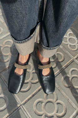 ZARA БАЛЕТКИ ИЗ КОЖИ С МЕТАЛЛИЧЕСКОЙ ПОЛОСКОЙ, ЧЕРНЫЙ