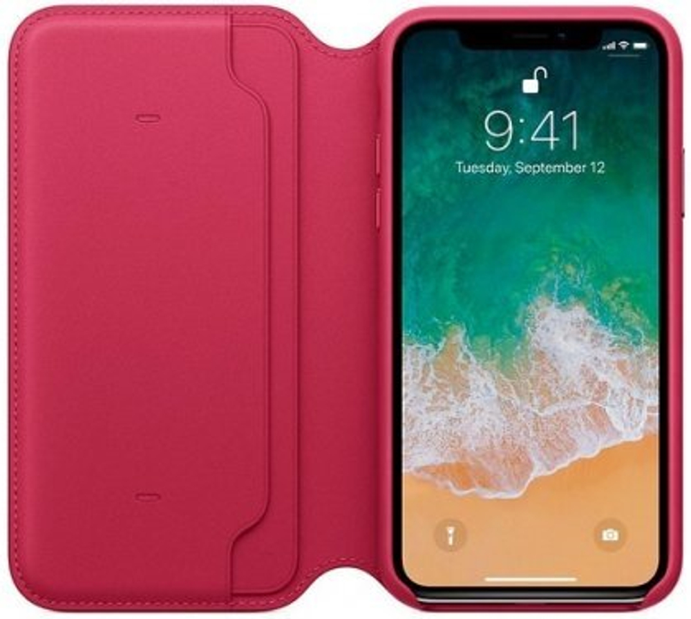 Чехол кожанный Leather Case для IPhone X Folio Berry (MQRX2ZM/A)