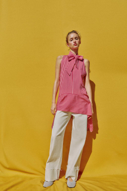ZARA ТОП В ПОЛОСКУ АСИММЕТРИЧНОГО КРОЯ, ЦВЕТ ФУКСИИ