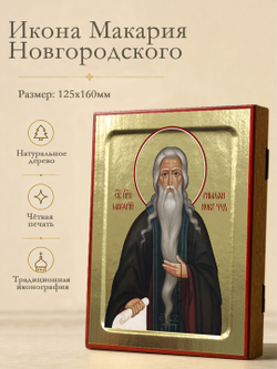 Икона Макария Новгородского чуд., преподобный на дереве: 125 х 160 (Синопсисъ)