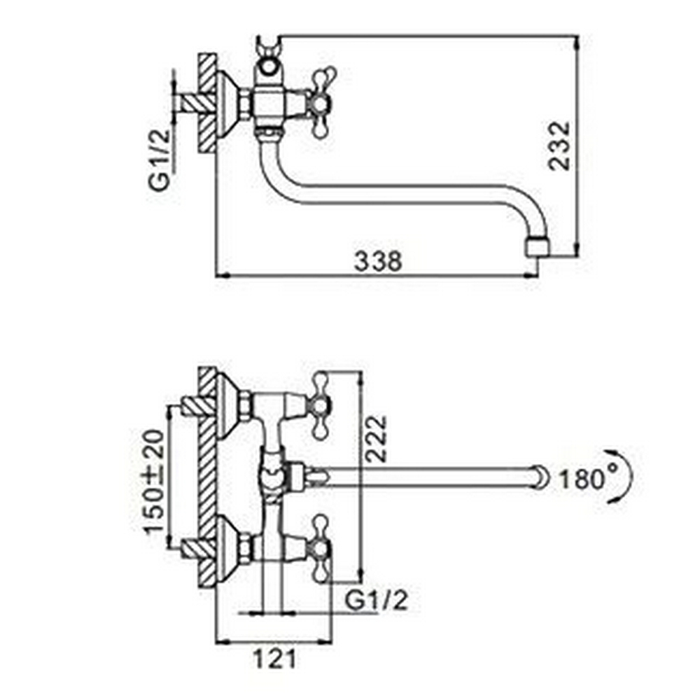 Смеситель для ванны и раковины 1/2 кер F2209 FRAP с шар перекл ПЕНТА, S излив, хром, латунь