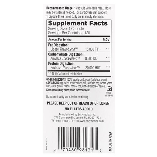 Enzymedica, Lypo Gold, препарат для переваривания жиров, 120 капсул