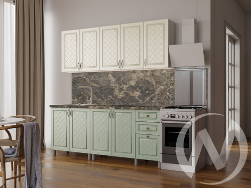 Кухня Вильма 2.0м (корпус белый/айвори; васаби) 38мм королевский опал