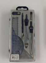 Готовальня 9 предметов: циркуль металл.+грифели, циркуль-измериитель, рейсфедер, точилка, 4 линейки,