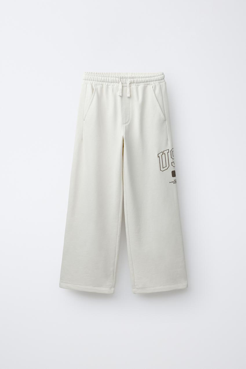 ZARA БРЮКИ WIDE LEG JOGGING ИЗ МЯГКОЙ ТКАНИ, ЭКРЮ