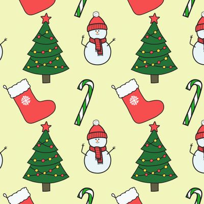 Снеговики и елки на молочном фоне