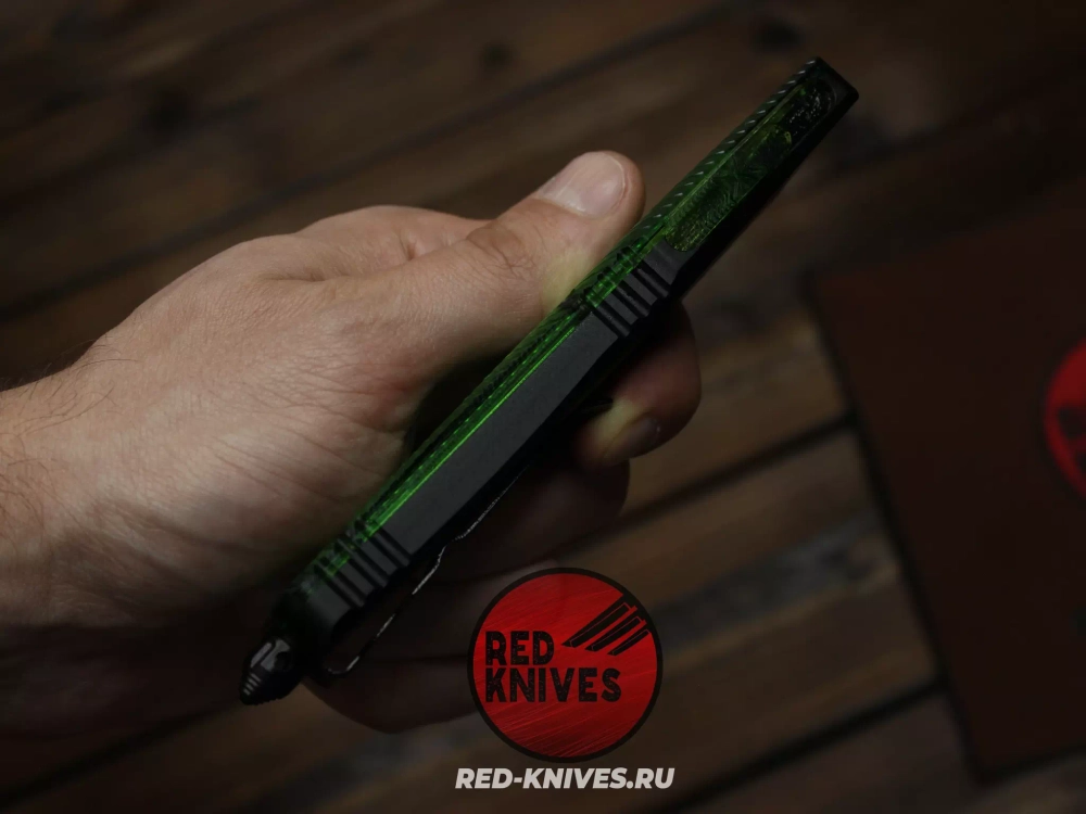 Нож Microtech Troodon W/E - рукоять зеленый Ultem, черный клинок RK-470