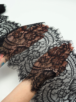 Кружево шантильи черное неэластичное ширина 18 см купон 2.9 м