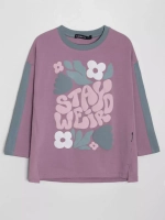 Лонгслив для девочки оверсайз с принтом
