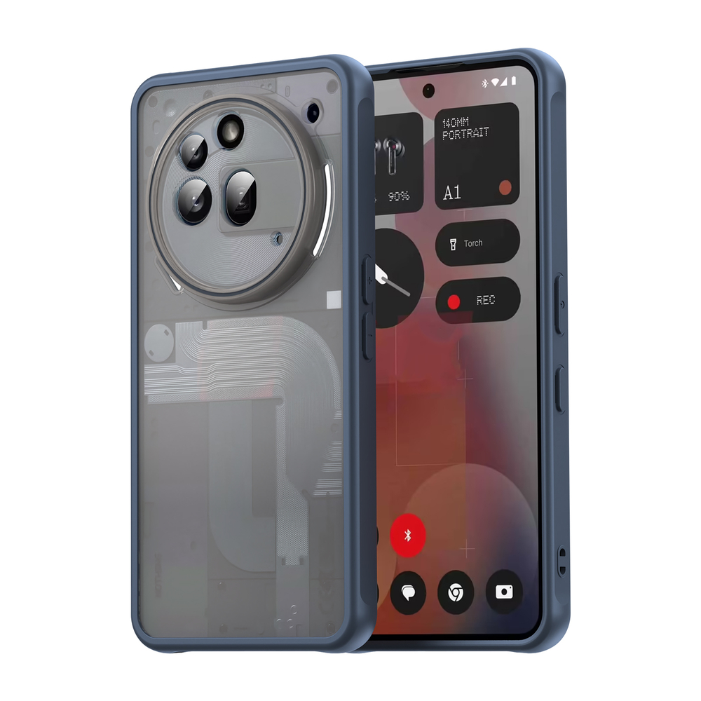 Усиленный чехол для Nothing Phone 3a Pro, синие рамки с матовой прозрачной крышкой