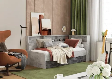 Юта кровать Бетон светлый/Бетон темный