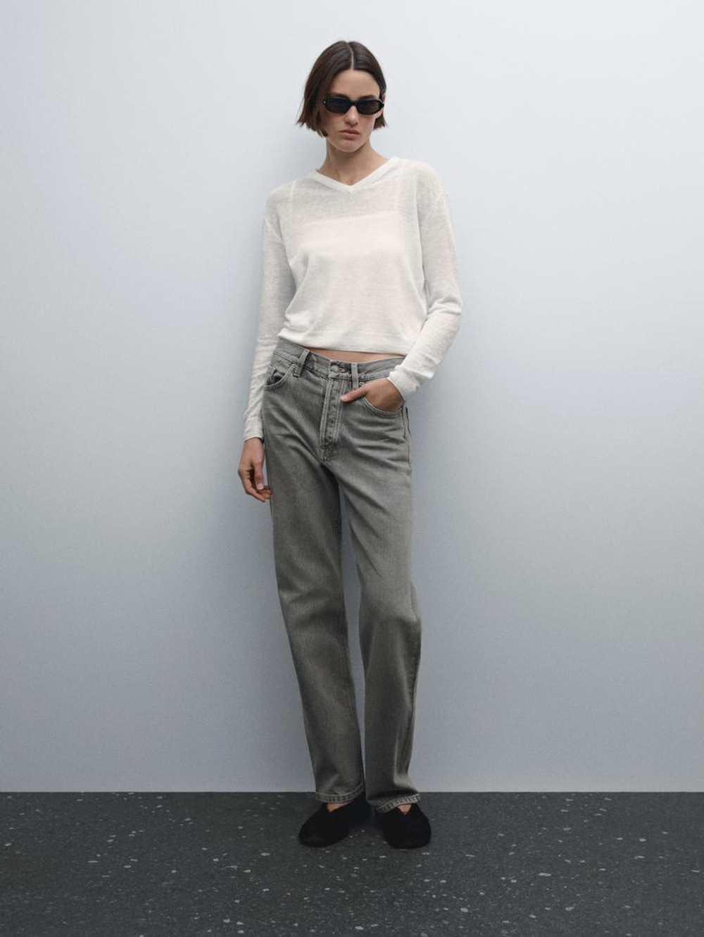 Massimo Dutti Джинсы прямого кроя из смесового хлопка с высокой посадкой, маренго