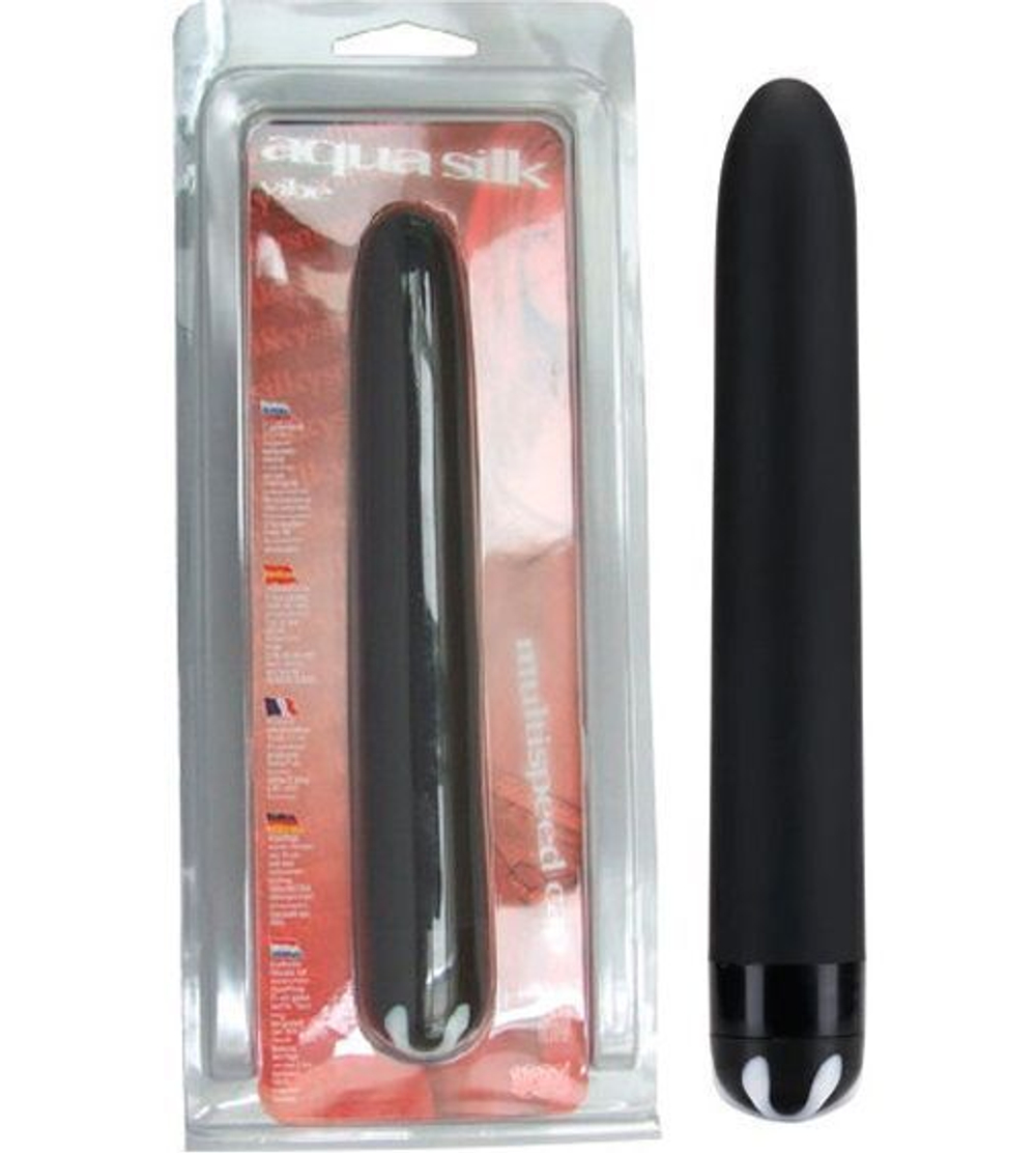 Черный гладкий вибромассажер Aqua Silk - 15,5 см. (Цвет: черный)