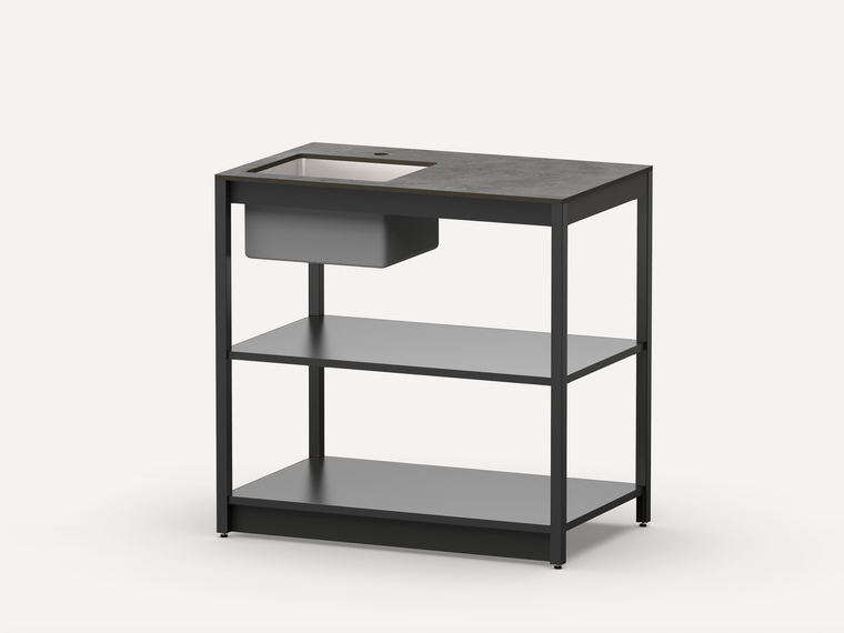 Стол разделочный с мойкой Lounge B-02S-L, 90 см, черный/черный мрамор