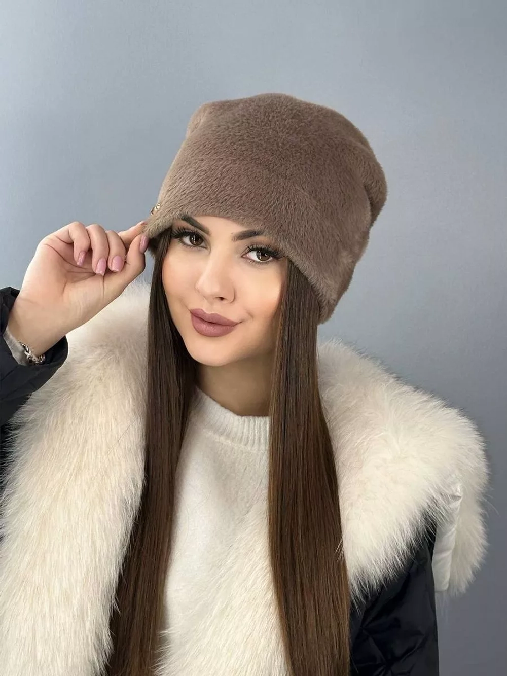 шапка зимняя пушистая из эко меха