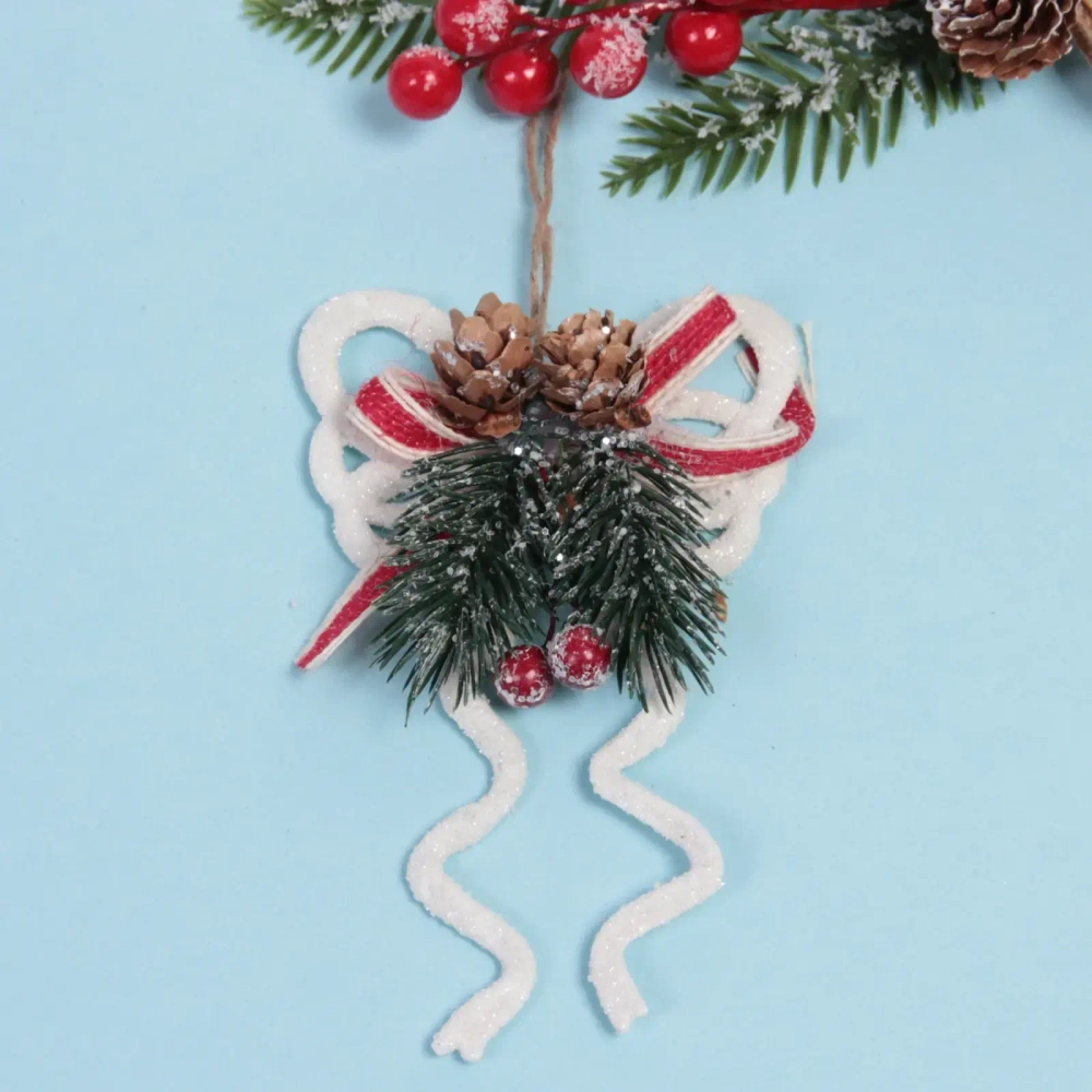 Подвеска елочная БЛЕСК «Бантик» 14*8,5 см, Белый