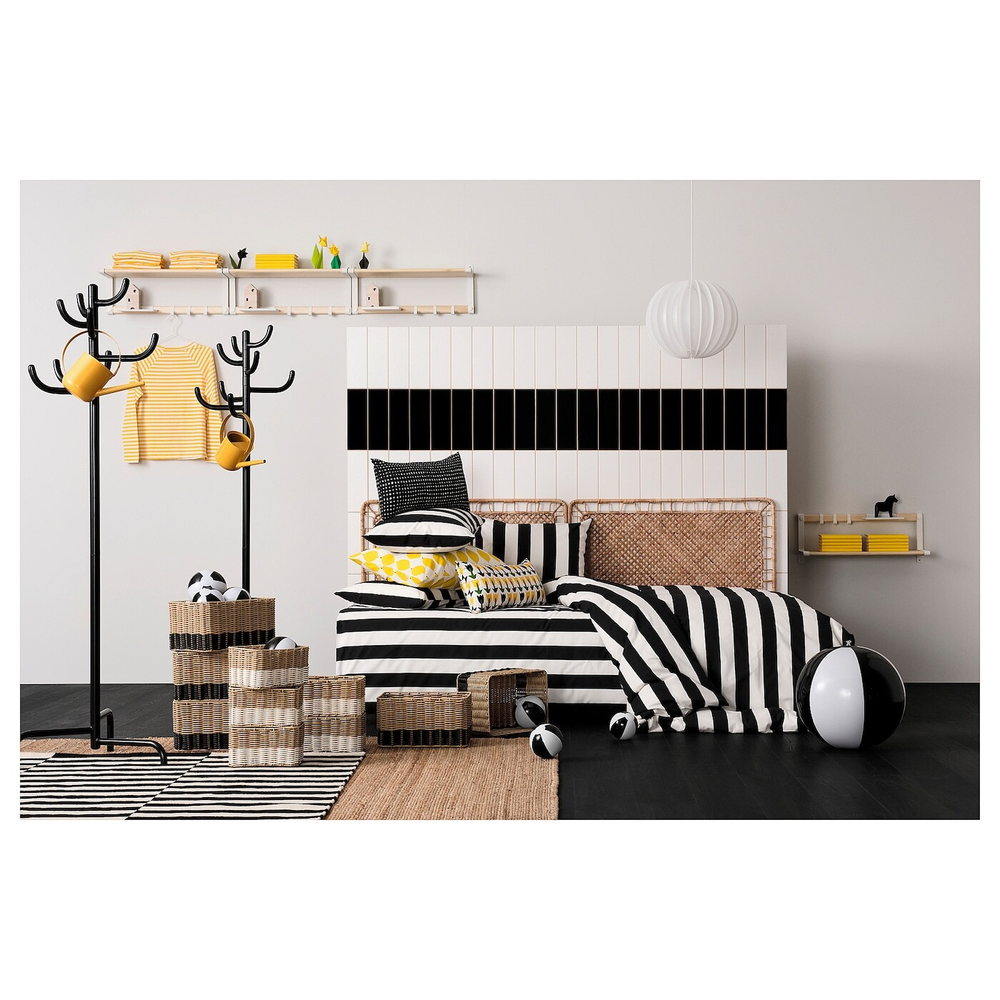 IKEA SLÅNHÖSTMAL  (ИКЕА СЛÅНХÖСТМАЛ)  -  Пододеяльник и 2 наволочки, черный/белый/полосатый, 200x200/50x60 см