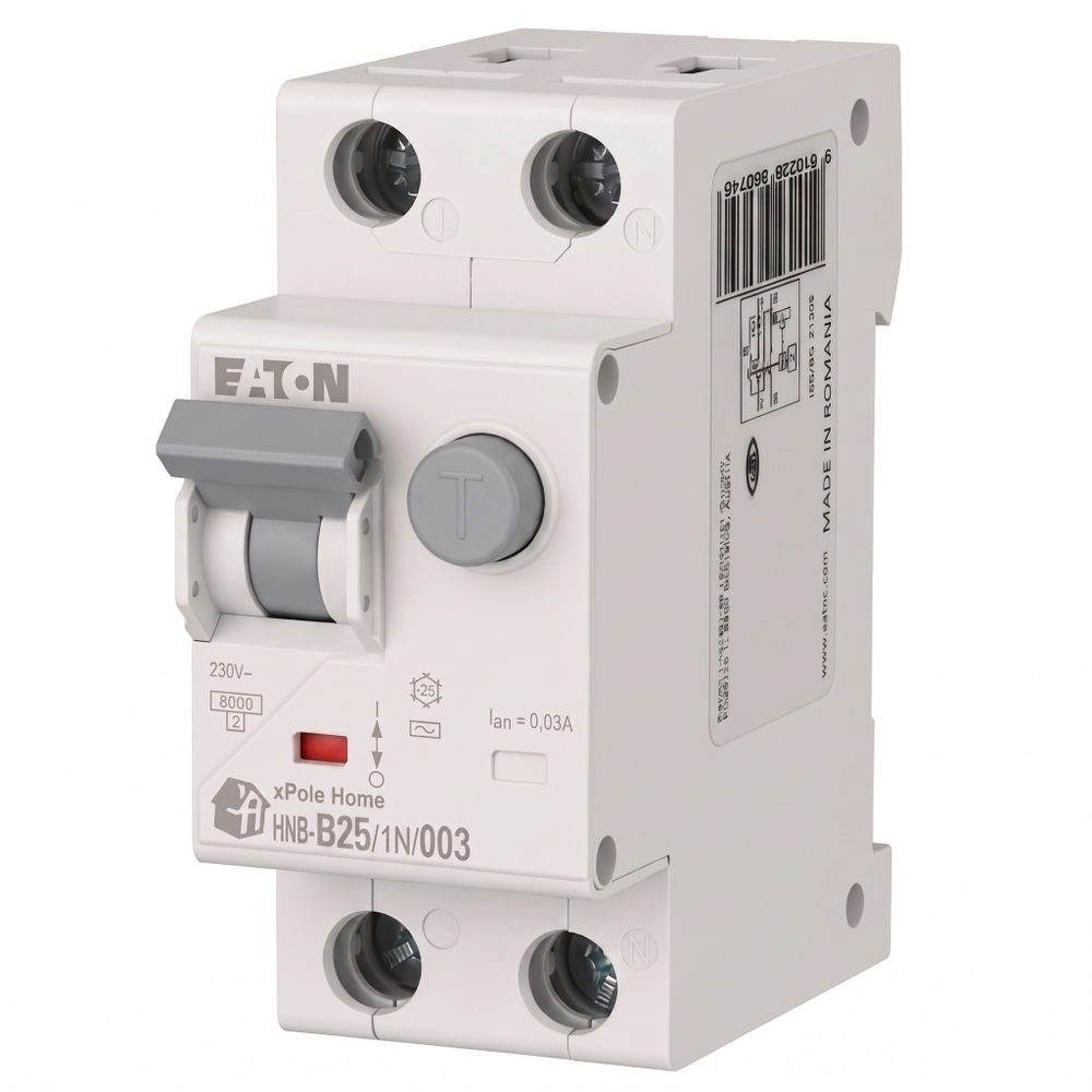 АВДТ HNB-B25/1N/003, 1P+N, 25A, хар-ка B, 6kA, 30mA, тип АC, 2M EATON