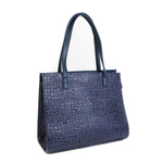 Вместительная женская средняя синяя сумка с ручками из искусственной кожи под крокодила 35х29х11 см COSCET М-СД-19